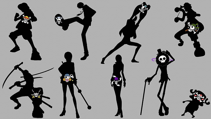 One Piece silhouette poster, One Piece, minimalism, anime boys, anime girls, silhouette, anime, HD wallpaper