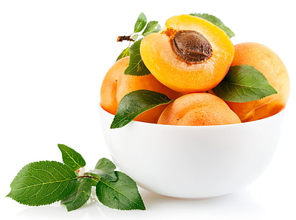 Плоды персика, абрикосы, косточка, спелые, тарелка, HD обои HD wallpaper
