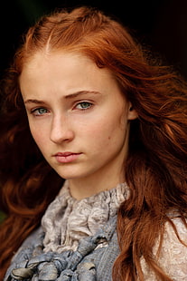 Sophie Turner, aktris, berambut merah, mata hijau, Wallpaper HD HD wallpaper