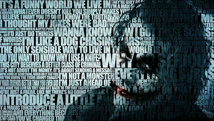 The Dark Knight, typography, Joker, anime, movies, quote, Heath Ledger, Batman, HD wallpaper