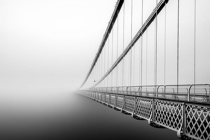 mist, bridge, architecture, monochrome, HD wallpaper