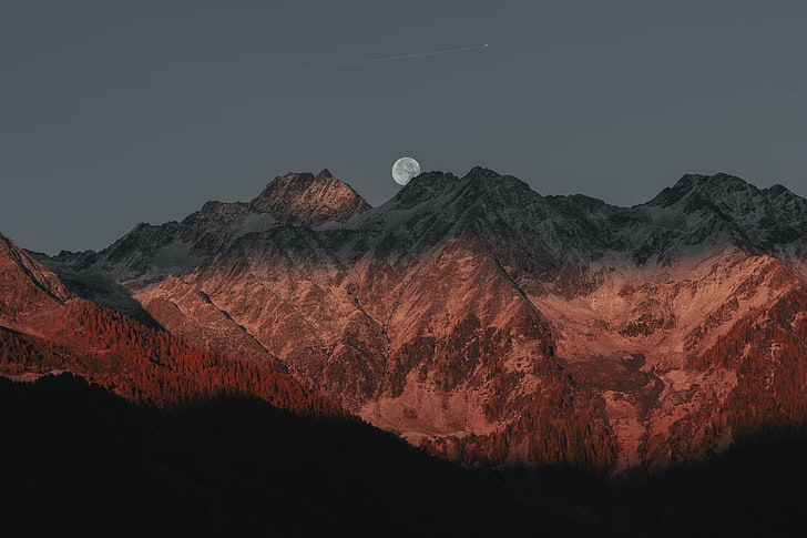 white mountain, Moon, landscape, mountains, HD wallpaper