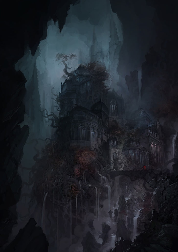 pittura di casa cacciata nera, videogiochi, concept art, Castlevania, Castlevania: Lords of Shadow 2, Sfondo HD, sfondo telefono