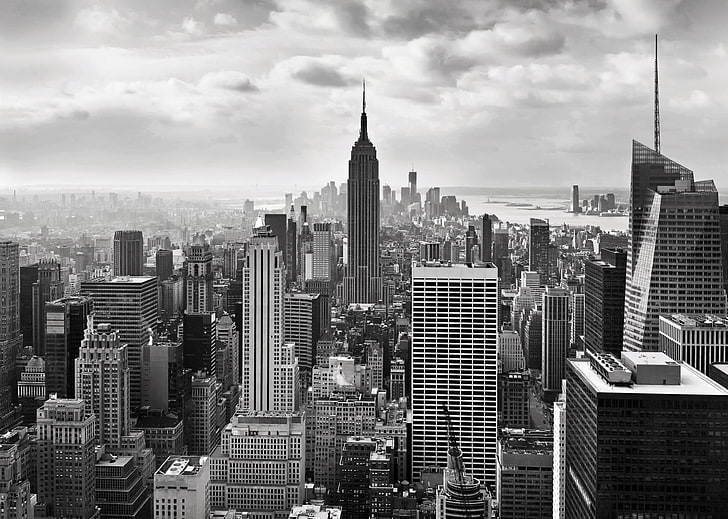 Ню Йорк, монохромен, градски пейзаж, град, HD тапет