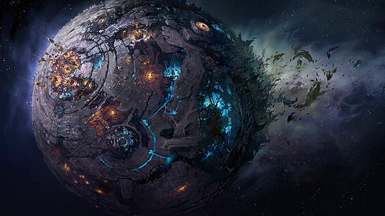 fondo de pantalla de planeta explosivo, arte, arte digital, planeta, ciudad, destrucción, espacio, Transformadores, ciencia ficción, Fondo de pantalla HD HD wallpaper