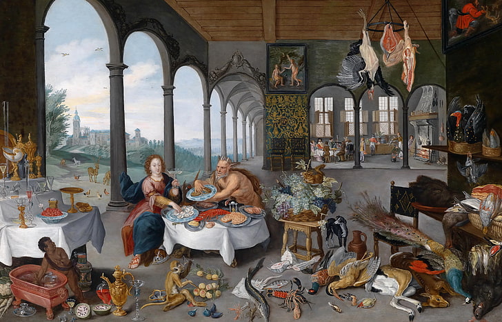 obraz, gatunek, Jan Brueghel młodszy, Smak, Alegoria Pięciu Zmysłów, Tapety HD