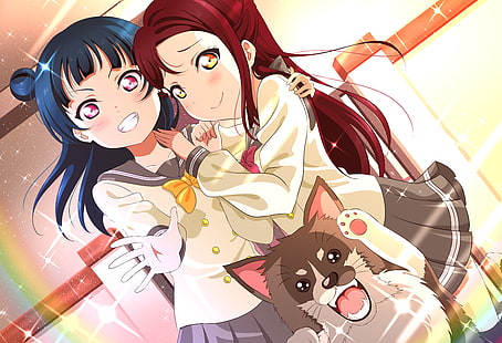 Anime, Love Live! Sunshine!!, Riko Sakurauchi, Yoshiko Tsushima, HD wallpaper HD wallpaper