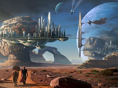 floating city wallpaper, Sci Fi, Landscape, HD wallpaper HD wallpaper