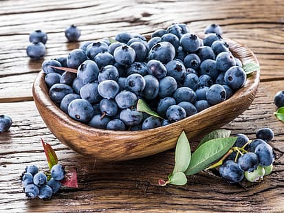 berry, blueberry, keranjang, segar, kayu, blueberry, Wallpaper HD HD wallpaper