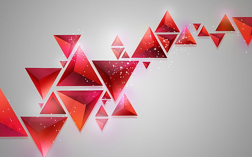 papier peint numérique abstrait rouge triangulaire, fond, triangles, géométrie, résumé, Fond d'écran HD HD wallpaper