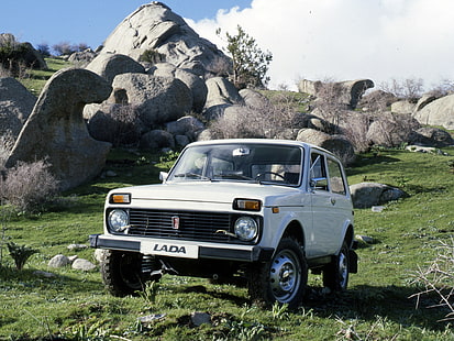 weißer Lada SUV, Berge, Lada Niva, ваз2121, HD-Hintergrundbild HD wallpaper