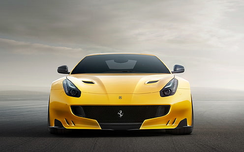желтый спортивный автомобиль, Ferrari F12 TDF, суперкар, желтые автомобили, автомобиль, HD обои HD wallpaper