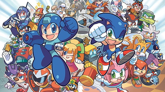 personaggio dei cartoni animati, Sonic the Hedgehog, videogiochi, Sega, Archie Comics, fumetti, fumetto, Mega Man, Sfondo HD HD wallpaper