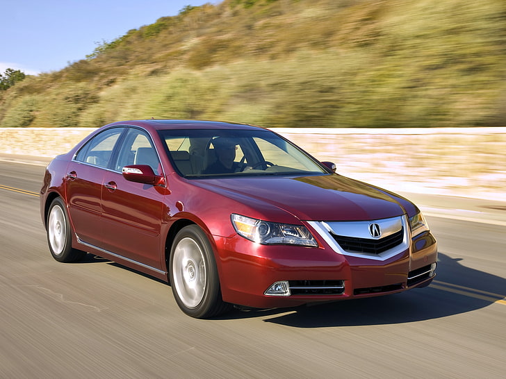 maroon Acura sedan, acura, rl, red, front view, cars, style, movement, speed, nature, HD wallpaper