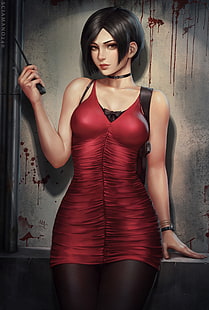  digital art, artwork, women, Resident Evil 2, ada wong, portrait, portrait display, HD wallpaper HD wallpaper