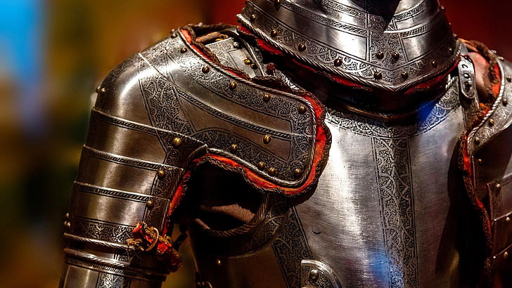 armour, helmet, knight, combat helmet, body armor, metal, antique, HD wallpaper