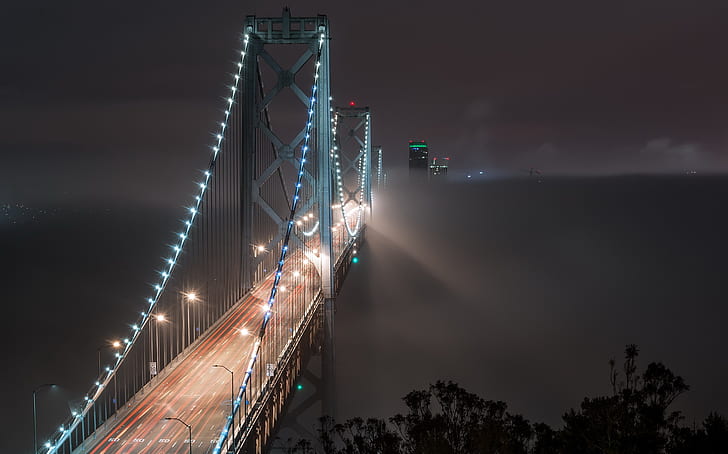 nuit, pont, Bay Bridge, sombre, Fond d'écran HD