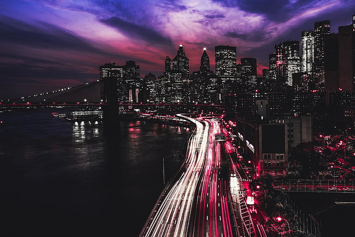 pejzaż miejski nocą, zdjęcia budynków miejskich nocą z lotu ptaka, Matteo Catanese, pejzaż miejski, noc, krajobraz, Manhattan, Tapety HD