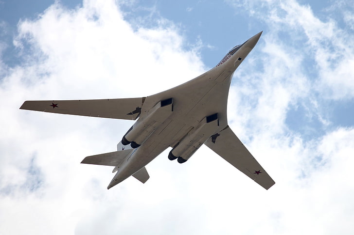 white fighter plane, the Russian air force, white Swan, Blackjack, the Tu-160, strategic bomber-missile carrier, HD wallpaper