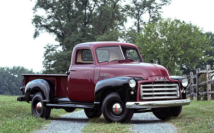 classic red and black GMC single cab pickup truck, gmc, pickup, 1949 gmc, 1950, classic, HD wallpaper