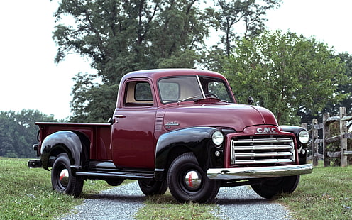 classico camioncino rosso e nero GMC a cabina singola, gmc, pickup, 1949 gmc, 1950, classico, Sfondo HD HD wallpaper