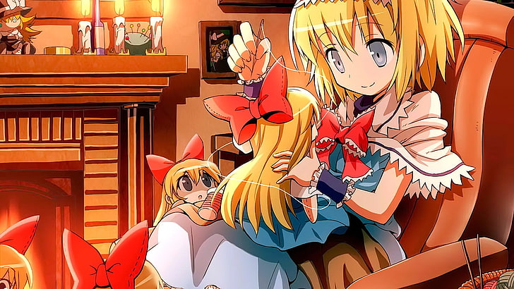 Anime, Anime Girls, blonde, graue Augen, kurzes Haar, lächelnd, wegschauend, Alice Margatroid, Touhou, HD-Hintergrundbild