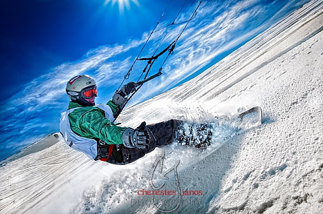 snow, snowboarding, kite surfing, winter, sport, HD wallpaper HD wallpaper
