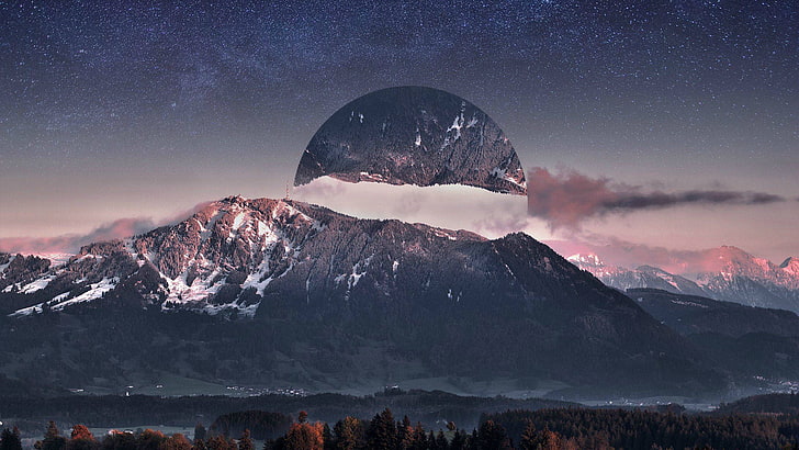 заснежена планина, планини, сняг, редактиран, снежен връх, HD тапет