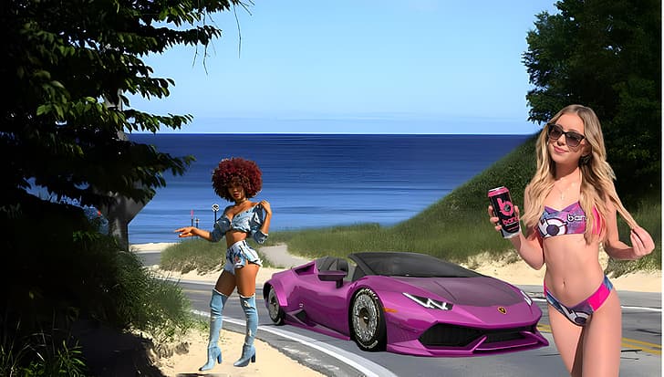 kvinnor med bilar, Lamborghini Huracan, rosa bilar, HD tapet