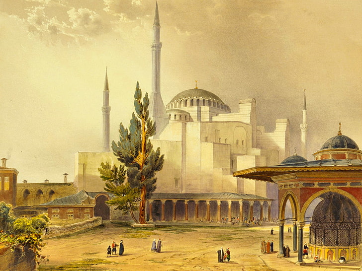 the city, picture, mosque, Istanbul, Turkey, the minaret, Hagia Sophia, , While Agia Sophia, HD wallpaper