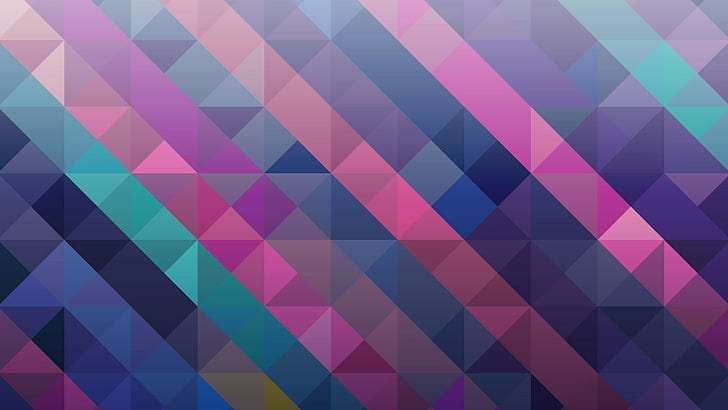 seni digital minimalis abstrak pola geometri segitiga persegi warna-warni garis mosaik, Wallpaper HD