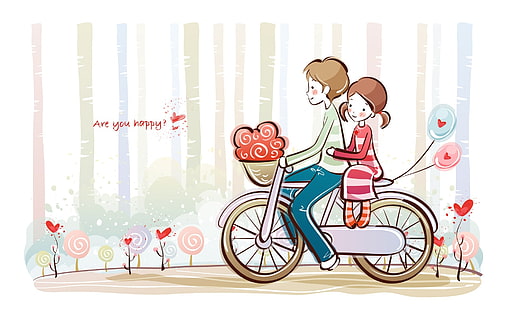 Cute Valentine Couple, pareja montando bicicleta fondo de pantalla digital, Vacaciones, Día de San Valentín, Pareja, Valentine, celebrando el día de San Valentín, Cute, ilustración del día de San Valentín, linda pareja de San Valentín, Fondo de pantalla HD HD wallpaper