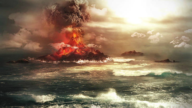 Vulkanausbruch, Insel, HD-Hintergrundbild