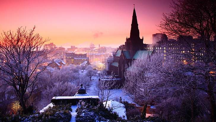 겨울 눈 도시 풍경 새벽 프라하 1920x1080 자연 겨울 HD 아트, 겨울, 눈, HD 배경 화면
