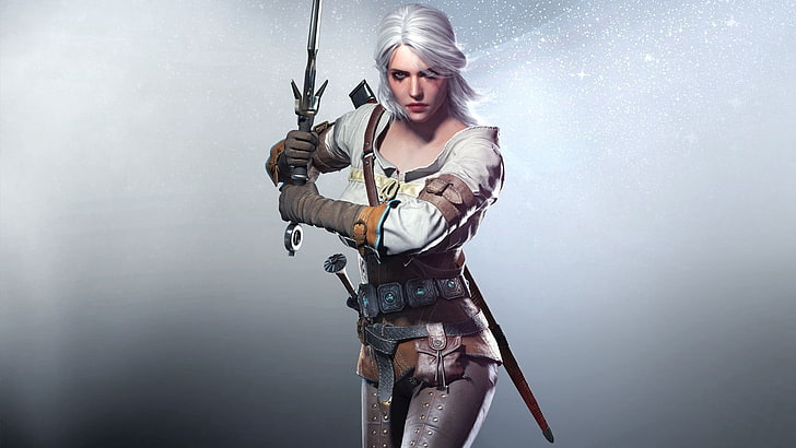 white-haired fictional character woman with sword digital wallpaper, the witcher 3 wild hunt, cd projekt red, the witcher, sword, girl, look, cris, scar, zirael, HD wallpaper