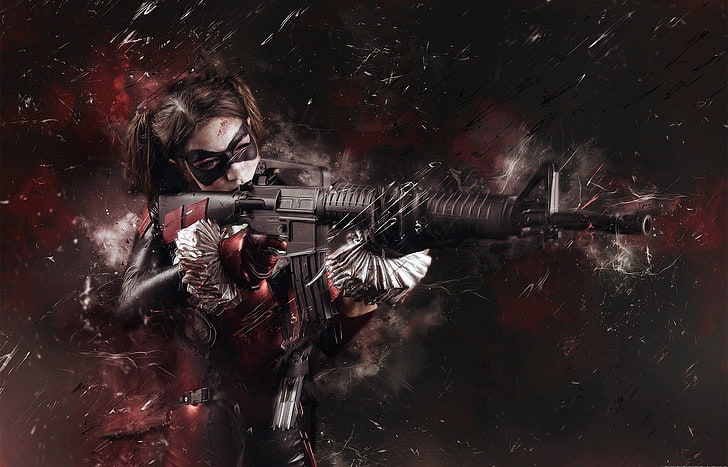 women, Harley Quinn, cosplay, girls with guns, HD wallpaper