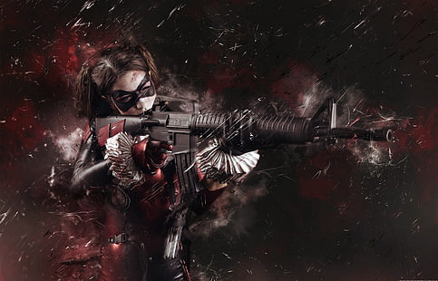 نساء ، هارلي كوين ، تأثيري ، فتيات يحملن أسلحة، خلفية HD HD wallpaper