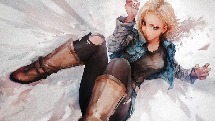 Dragonball Android 18 wallpaper, brown haired woman painting, fantasy art, anime, women, Dragon Ball Z, Android 18, HD wallpaper