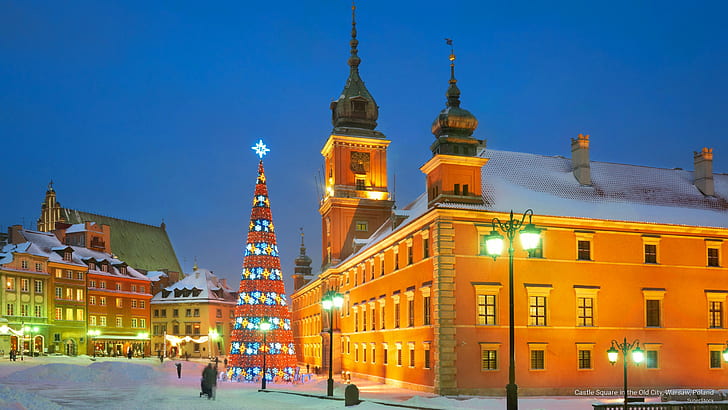 오래 된 도시, 바르샤바, 폴란드, 휴일에 성 광장, HD 배경 화면