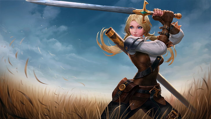 Fantasy, Women Warrior, Blonde, Blue Eyes, Girl, Sword, Woman Warrior, HD wallpaper