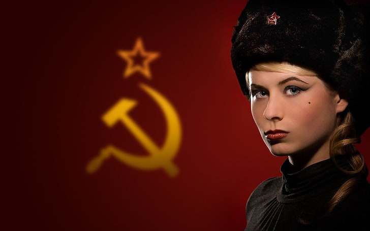 communism, USSR, ushanka, Russian, women, HD wallpaper