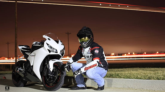 white sports motorcycle, Honda, mizshift, Honda cbr 1000 rr, motorcycle, HD wallpaper HD wallpaper