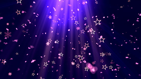  4K, abstract, stars, snow flakes, purple background, pink background, HD wallpaper HD wallpaper