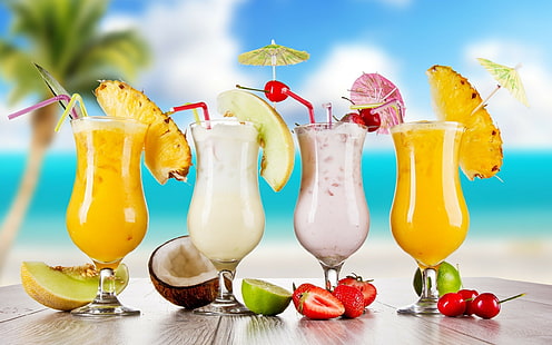 Cocktails, Obst, Glas, Erdbeeren, Kirschen, HD-Hintergrundbild HD wallpaper
