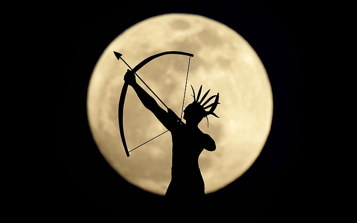 man holding bow wallpaper, background, the moon, Archer, Indian, HD wallpaper