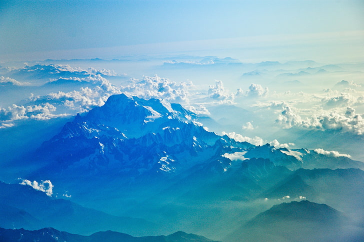 снимка на планини, покрити с облак, природа, сняг, планини, облаци, пейзаж, HD тапет