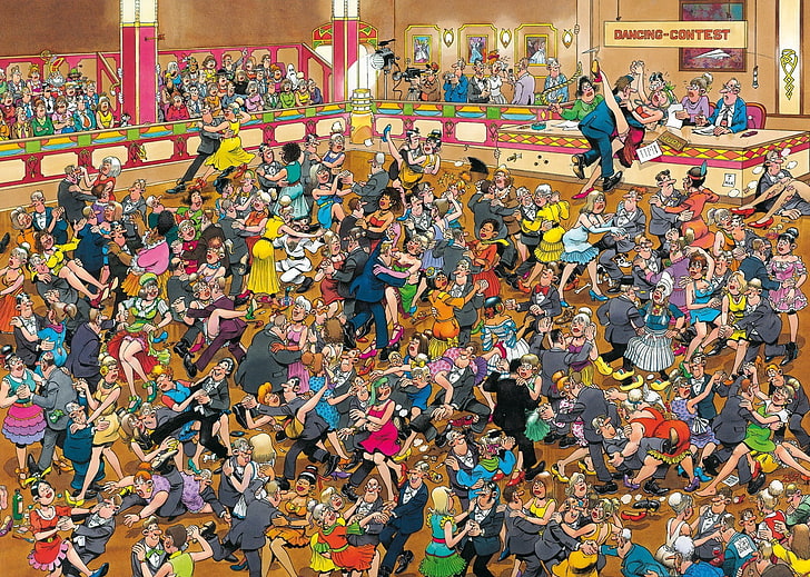 couples dancing on floor graphic art, Mad Magazine, artwork, detailed, HD wallpaper
