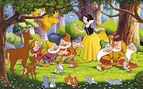 Snow White Seven Dwarfs Bambi And The Animals From The Forest Desktop Hd Wallpaper For Pc Tablet And Mobile 1920×1200, HD wallpaper HD wallpaper