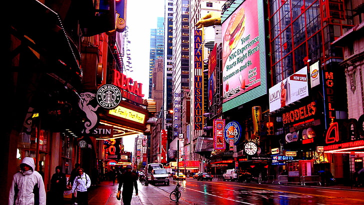 notte, New York City, fotografia, cinema regali, pedone, quartiere, New York, vicolo, paesaggio urbano, vista sulla strada, centro, infrastruttura, 42a strada, Manhattan, metropoli, città, strada, Sfondo HD