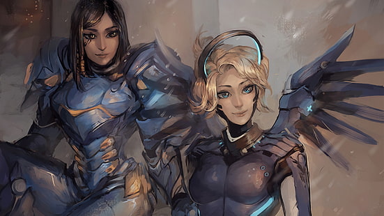 videogames, mulheres, Overwatch, Pharah (Overwatch), Mercy (Overwatch), HD papel de parede HD wallpaper